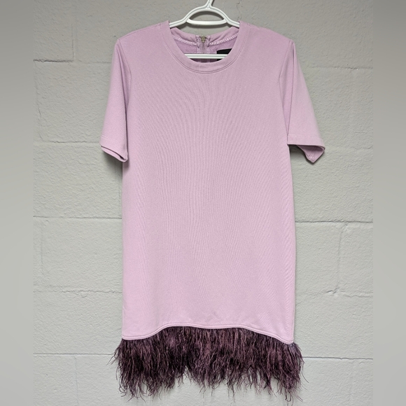 Le Superbe Avian Dress Ostrich Feather Hemline Color - Amethyst French Terry M - Picture 1 of 9